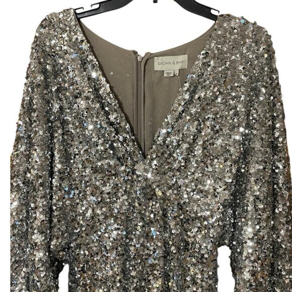 Sachin + Babi Size 8 NEW Womens Sequin Gabby Glitter Long Sleeve V Neck Gown NWT - Picture 6 of 9